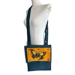 NWT Fibres of Life Blue Hand Felted Wool Butterfly Crossbody Purse